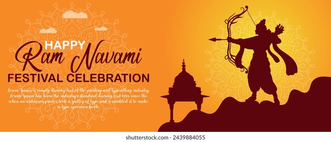 Happy Ram Navami cultural Banner Hindu festival vertical post wishes celebration card Ram Navami celebration background, Yellow Beige Background Indian Hinduism Festival Social Media Banner