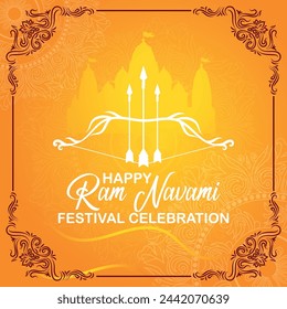 Happy Ram Navami cultural Banner Hindu festival vertical banner post wishes celebration card Ram Navami celebration background and Yellow Background Indian Hinduism Festival Social Media Banner