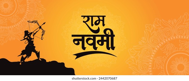 Happy Ram Navami cultural Banner Hindu festival vertical banner post wishes celebration card Ram Navami celebration background and Yellow Background Indian Hinduism Festival Social Media Banner