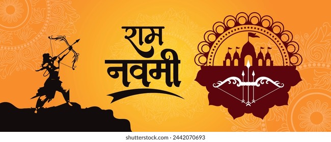 Happy Ram Navami cultural Banner Hindu festival vertical banner post wishes celebration card Ram Navami celebration background and Yellow Background Indian Hinduism Festival Social Media Banner