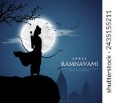 Happy Ram Navami festival of India. Silhouette Lord Rama with arrow. vector illustration design