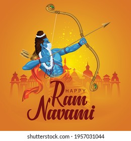 Happy Ram Navami festival of India. Lord Rama with arrow. vector illustration design. covid 19, coronavirus concept.