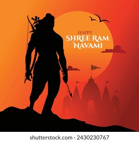 Happy Ram Navami festival of India. Lord Rama with arrow. vector illustration design