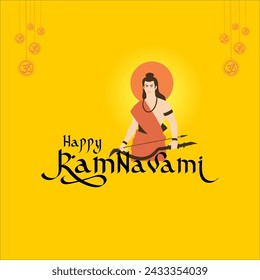 Happy Ram Navami festival of India. Lord Rama with arrow. vector illustration