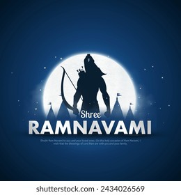 Happy Ram Navami festival of India. Silhouette of Lord Rama with bow and arrow. Creative vector illustration design.