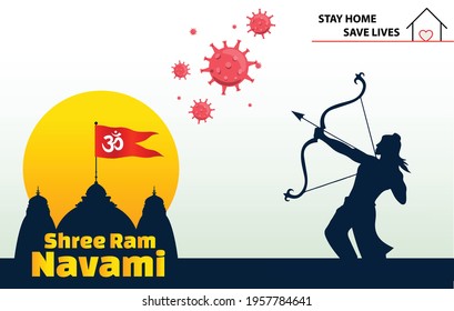 happy Ram navami. festive celebration and safety face mask. corona virus covid19 and Goddess with green floral and pollution free