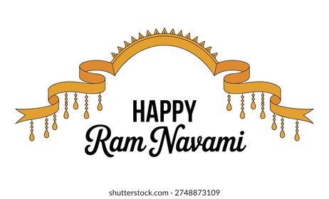 happy ram navami greeting design with decorative arch ribbon isolated on white background hindu festival celebration illustration