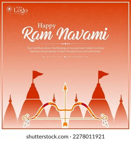 Happy Ram Navami greetings background Indian Hinduism festival social media post design