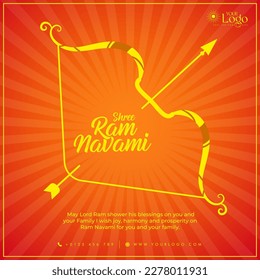 Happy Ram Navami greetings background Indian Hinduism festival social media post design