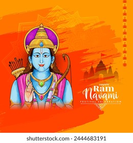 Happy Ram Navami Indian traditional festival divine card with lord rama vector