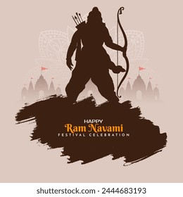 Happy Ram Navami Indian traditional festival divine card with lord rama vector