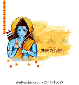 Happy Ram Navami Indian traditional festival divine card with lord rama vector