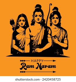 Happy Ram Navami lettering indian hindu festival vector illustration.