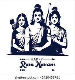 Happy Ram Navami lettering indian hindu festival vector illustration.