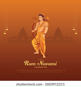 happy Ram Navami with Lotrd Ram ji silhoutte, a Hindu festival celebration Ram navami Background Design. abstract vector illustration design.