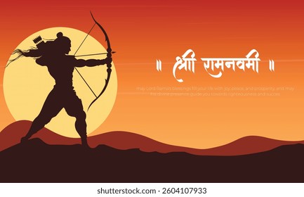 happy Ram Navami with Lotrd Ram ji silhoutte, a Hindu festival celebration Ram navami Background Design. abstract vector illustration design.