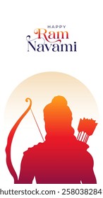 Happy Ram Navami portrait Vector Background Design with Silhouette Lord Rama Illustration. Shree Ram Navami celebration background for religious holiday of India. Ram Navmi with Lord Ram vector.
