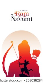 Happy Ram Navami portrait Vector Background Design with Silhouette Lord Rama Illustration. Shree Ram Navami celebration background for religious holiday of India. Ram Navmi with Lord Ram vector.
