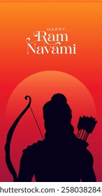 Happy Ram Navami portrait Vector Background Design with Silhouette Lord Rama Illustration. Shree Ram Navami celebration background for religious holiday of India. Ram Navmi with Lord Ram vector.
