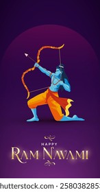 Happy Ram Navami portrait Vector Background Design with Silhouette Lord Rama Illustration. Shree Ram Navami celebration background for religious holiday of India. Ram Navmi with Lord Ram vector.
