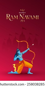 Happy Ram Navami portrait Vector Background Design with Silhouette Lord Rama Illustration. Shree Ram Navami celebration background for religious holiday of India. Ram Navmi with Lord Ram vector.
