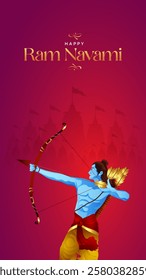 Happy Ram Navami portrait Vector Background Design with Silhouette Lord Rama Illustration. Shree Ram Navami celebration background for religious holiday of India. Ram Navmi with Lord Ram vector.
