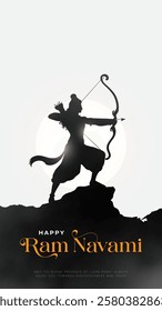 Happy Ram Navami portrait Vector Background Design with Silhouette Lord Rama Illustration. Shree Ram Navami celebration background for religious holiday of India. Ram Navmi with Lord Ram vector.
