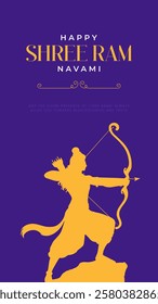 Happy Ram Navami portrait Vector Background Design with Silhouette Lord Rama Illustration. Shree Ram Navami celebration background for religious holiday of India. Ram Navmi with Lord Ram vector.
