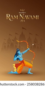 Happy Ram Navami portrait Vector Background Design with Silhouette Lord Rama Illustration. Shree Ram Navami celebration background for religious holiday of India. Ram Navmi with Lord Ram vector.
