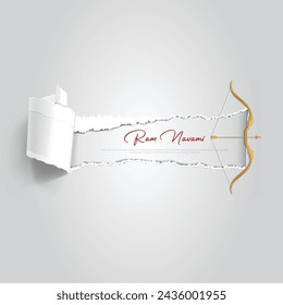 Happy Ram navami Post and Greeting Card. Hindu festival of Lord Ram Celebration. Modern Ram navami Text Calligraphy and Banner with dhanus Vector Illustration.