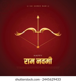 Happy Ram Navami Post and Greeting Card Design. Indian Festival Lord Ram Navami Hindi Text Vector Illustration