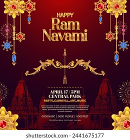 cartel de navami ram feliz con color degradado. ilustración vectorial