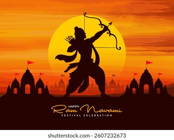 Happy Ram Navami religious Indian festival landscape background vector