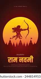 Happy Ram Navami Story and Greeting Card Design. Indian Festival of Lord Ram Birthday Celebration Vector Illustration