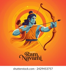 Happy Ram Navami Vector Background Design with Lord Rama Illustration