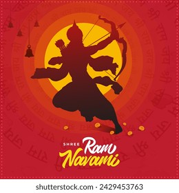 Happy Ram Navami Vector Background Design with Silhouette Aiming Lord Rama Illustration