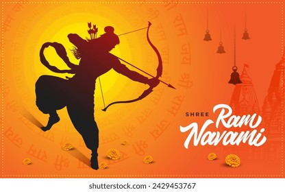 Happy Ram Navami Vector Background Design with Silhouette Lord Rama Illustration