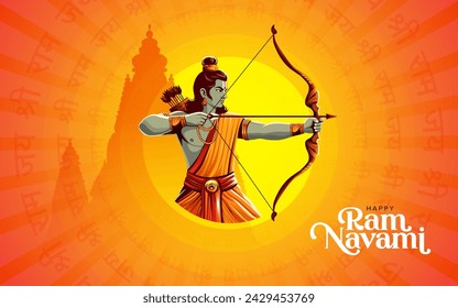 Happy Ram Navami Vector Background Design with Lord Rama Illustration