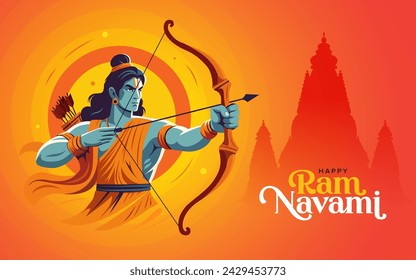 Happy Ram Navami Vector Background Design with Lord Rama Illustration