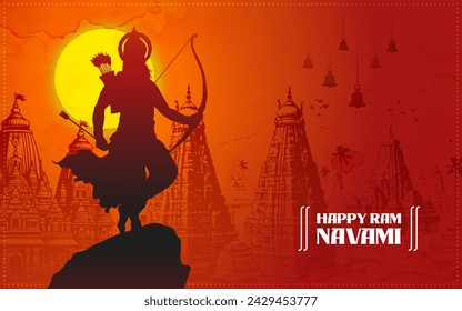 Happy Ram Navami Vector Background Design with Silhouette Lord Rama Illustration