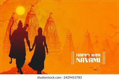 Happy Ram Navami Vector Background Design with Silhouette Lord Rama Illustration