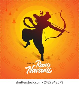 Happy Ram Navami Vector Background Design with Silhouette Lord Rama Illustration