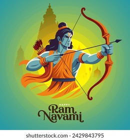 Happy Ram Navami Vector Background Design with Lord Rama Illustration