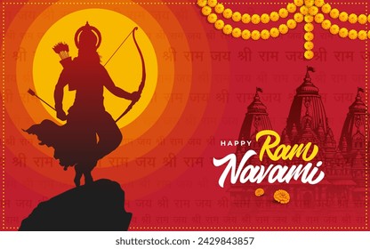 Happy Ram Navami Vector Background Design with Silhouette Lord Rama Illustration