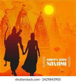 Happy Ram Navami Vector Background Design with Silhouette Lord Rama Illustration