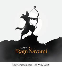 Happy Ram Navami Vector Background Design with Silhouette Lord Rama Illustration. Shree Ram Navami celebration background for religious holiday of India. Shree Ram Navmi with Lord Ram vector.