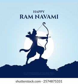 Happy Ram Navami Vector Background Design with Silhouette Lord Rama Illustration. Shree Ram Navami celebration background for religious holiday of India. Shree Ram Navmi with Lord Ram vector.