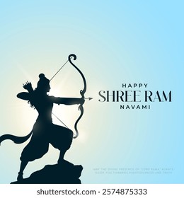 Happy Ram Navami Vector Background Design with Silhouette Lord Rama Illustration. Shree Ram Navami celebration background for religious holiday of India. Shree Ram Navmi with Lord Ram vector.