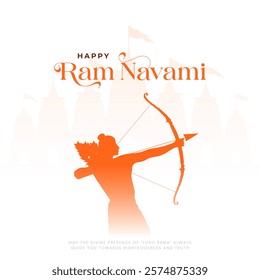 Happy Ram Navami Vector Background Design with Silhouette Lord Rama Illustration. Shree Ram Navami celebration background for religious holiday of India. Shree Ram Navmi with Lord Ram vector.