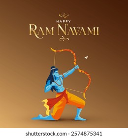 Happy Ram Navami Vector Background Design with Silhouette Lord Rama Illustration. Shree Ram Navami celebration background for religious holiday of India. Shree Ram Navmi with Lord Ram vector.